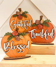 Load image into Gallery viewer, Grateful Thankful Blessed Pumpkin Trio File SVG, Fall Glowforge, Fall LuckyHeartDesignsCo