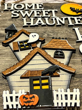 Load image into Gallery viewer, Home Sweet Haunted Home Sign File SVG, Pumpkin, Spooky Tree, Halloween Glowforge Sign, LuckyHeartDesigns