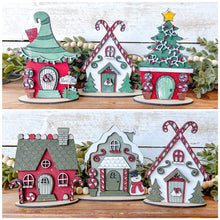 Load image into Gallery viewer, Whimsical Christmas Standing Houses File SVG, Glowforge, Santa's Village, LuckyHeartDesignsCO