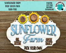 Load image into Gallery viewer, Sunflower Farm Pick Your Own Sign File SVG, Glowforge, Fall Summer Door Hanger, LuckyHeartDesignsCo