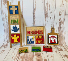 Load image into Gallery viewer, MINI Nativity Christmas Interchangeable Leaning Sign File SVG, Tiered Tray Glowforge, LuckyHeartDesignsCo