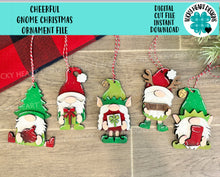 Load image into Gallery viewer, Cheerful Gnome Christmas Ornament File SVG, Gnomie Glowforge, LuckyHeartDesignsCo