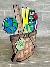 Load image into Gallery viewer, School Teacher For The Flower Basket Interchangeable File SVG, Holiday, Book Worm, Tiered Tray, Glowforge, LuckyHeartDesignsCo