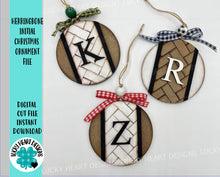Load image into Gallery viewer, Herringbone Initial Christmas Ornament File SVG, Glowforge, Wedding Gift Tag, Keychain Tag , LuckyHeartDesignsCo
