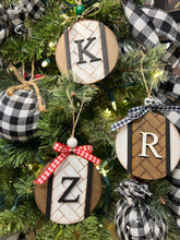 Load image into Gallery viewer, Herringbone Initial Christmas Ornament File SVG, Glowforge, Wedding Gift Tag, Keychain Tag , LuckyHeartDesignsCo