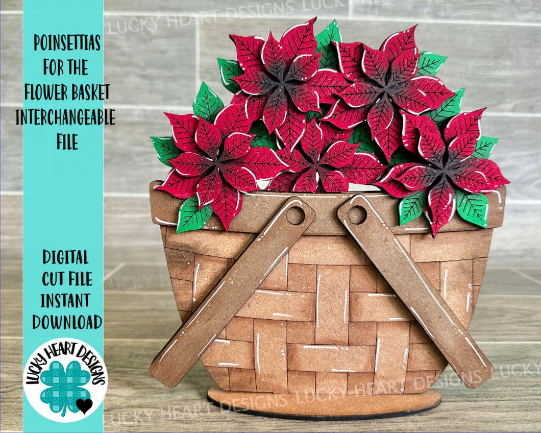 Poinsettia For The Flower Basket Interchangeable File SVG, Christmas Tiered Tray, Glowforge, LuckyHeartDesignsCo