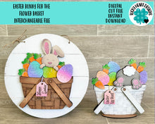 Load image into Gallery viewer, Easter Bunny For The Flower Basket Interchangeable File SVG, Easter Egg, Carrots, Bunny Butt, Tiered Tray, Glowforge, LuckyHeartDesignsCo