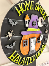 Load image into Gallery viewer, Haunted Pumpkin House Door Hanger Sign File SVG, Halloween Glowforge Sign, LuckyHeartDesigns