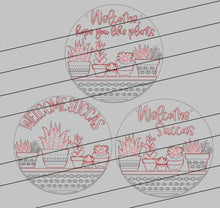 Load image into Gallery viewer, Welcome Succas Door Hanger File SVG, Glowforge Laser, Succulent Sign, Plants, Garden, LuckyHeartDesignsCo