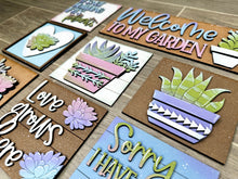 Load image into Gallery viewer, Succulent Garden Interchangeable Leaning Sign File SVG, Tiered Tray Glowforge, LuckyHeartDesignsCo