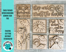 Load image into Gallery viewer, Daisy Flower Interchangeable Leaning Sign File SVG, Spring, Summer, Tiered Tray Glowforge, LuckyHeartDesignsCo
