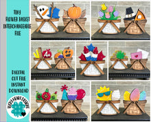 Load image into Gallery viewer, TINY Flower Basket Interchangeable File SVG, Seasonal, Holiday, Floral, Summer, Fall Tiered Tray, Glowforge, LuckyHeartDesignsCo
