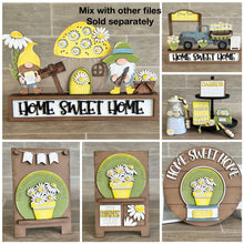 Load image into Gallery viewer, Gnome Mushroom Daisy Interchangeable House File SVG, (add on) Spring, Summer, Flower, Tiered Tray, Glowforge, LuckyHeartDesignsCo