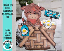 Load image into Gallery viewer, Highland Cow For The Flower Basket Interchangeable File SVG, Tiered Tray, Glowforge, LuckyHeartDesignsCo