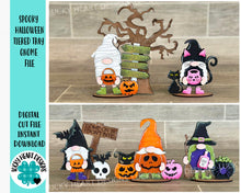 Load image into Gallery viewer, Spooky Halloween Tiered Tray Gnome File SVG, Glowforge, Mummy, Pumpkin, Witch, Cat, Vampire, LuckyHeartDesignsCo