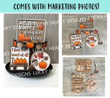 Load image into Gallery viewer, Fall Quick and Easy Tiered Tray File SVG, Glowforge Laser, Fall Wagon, Leaves, Acorn, Pumpkin, LuckyHeartDesignsCo