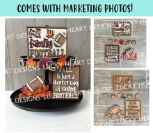Load image into Gallery viewer, Fall Football Quick and Easy Tiered Tray File SVG, Glowforge Laser, Fall Tiered Tray, Leaves, Pumpkin, LuckyHeartDesignsCo