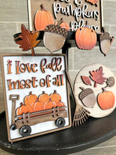 Load image into Gallery viewer, Fall Quick and Easy Tiered Tray File SVG, Glowforge Laser, Fall Wagon, Leaves, Acorn, Pumpkin, LuckyHeartDesignsCo