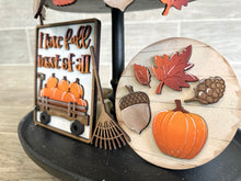 Load image into Gallery viewer, Fall Quick and Easy Tiered Tray File SVG, Glowforge Laser, Fall Wagon, Leaves, Acorn, Pumpkin, LuckyHeartDesignsCo