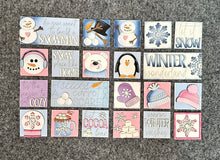 Load image into Gallery viewer, MINI Winter Interchangeable Leaning Sign File SVG, Snowman, Hot Cocoa, Snowflake, Mittens, Tiered Tray Glowforge, LuckyHeartDesignsCo
