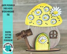 Load image into Gallery viewer, Gnome Mushroom Daisy Interchangeable House File SVG, (add on) Spring, Summer, Flower, Tiered Tray, Glowforge, LuckyHeartDesignsCo
