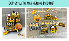 Load image into Gallery viewer, Candy Corn Quick and Easy Tiered Tray File SVG, Glowforge Tier Tray, Halloween, LuckyHeartDesignsCO