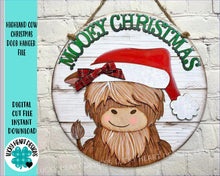 Load image into Gallery viewer, Highland Cow Christmas Door Hanger File SVG, Glowforge Farm, LuckyHeartDesignsCo