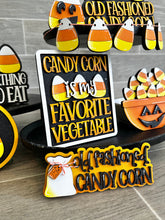 Load image into Gallery viewer, Candy Corn Quick and Easy Tiered Tray File SVG, Glowforge Tier Tray, Halloween, LuckyHeartDesignsCO