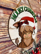 Load image into Gallery viewer, Highland Cow Christmas Door Hanger File SVG, Glowforge Farm, LuckyHeartDesignsCo