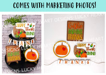 Load image into Gallery viewer, Give Thanks Quick and Easy Tiered Tray File SVG, Glowforge Thanksgiving, Pilgrim, Tier Tray, LuckyHeartDesignsCo
