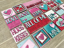 Load image into Gallery viewer, MINI Valentines Interchangeable Leaning Sign File SVG, Heart, Love, Cupid Tiered Tray Glowforge, LuckyHeartDesignsCo
