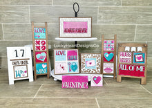 Load image into Gallery viewer, MINI Valentines Interchangeable Leaning Sign File SVG, Heart, Love, Cupid Tiered Tray Glowforge, LuckyHeartDesignsCo