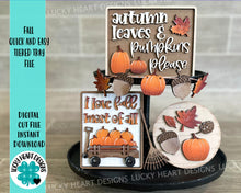 Load image into Gallery viewer, Fall Quick and Easy Tiered Tray File SVG, Glowforge Laser, Fall Wagon, Leaves, Acorn, Pumpkin, LuckyHeartDesignsCo