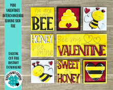 Load image into Gallery viewer, MINI Bee Valentines Interchangeable Leaning Sign File SVG, Honey, Love, Tiered Tray Glowforge, LuckyHeartDesignsCo