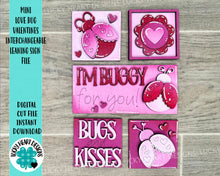 Load image into Gallery viewer, MINI Love Bug Valentines Interchangeable Leaning Sign File SVG, Ladybug, Flower, Love, Tiered Tray Glowforge, LuckyHeartDesignsCo