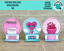 Load image into Gallery viewer, Valentines Snow Globe Interchangeable File SVG, Glowforge, Kissing Booth, Cupcake, Hot Air Balloon, Tiered Tray LuckyHeartDesignsCo