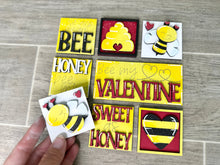 Load image into Gallery viewer, MINI Bee Valentines Interchangeable Leaning Sign File SVG, Honey, Love, Tiered Tray Glowforge, LuckyHeartDesignsCo