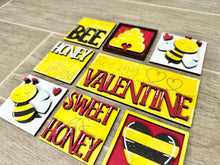 Load image into Gallery viewer, MINI Bee Valentines Interchangeable Leaning Sign File SVG, Honey, Love, Tiered Tray Glowforge, LuckyHeartDesignsCo