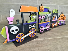 Load image into Gallery viewer, Halloween Standing Train File, Glowforge, Pumpkin, Skull, Frankenstein, Jack o Lantern, LuckyHeartDesignsCo