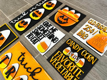 Load image into Gallery viewer, Candy Corn Interchangeable Leaning Sign File SVG, Glowforge Tiered Tray, Halloween, LuckyHeartDesignsCo