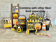 Load image into Gallery viewer, MINI Candy Corn Interchangeable Leaning Sign File SVG, Pumpkin, Halloween Tiered Tray Glowforge, LuckyHeartDesignsCo