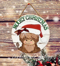 Load image into Gallery viewer, Highland Cow Christmas Door Hanger File SVG, Glowforge Farm, LuckyHeartDesignsCo