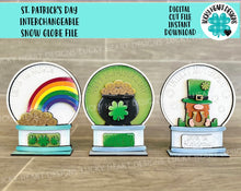 Load image into Gallery viewer, St. Patrick's Day Snow Globe Interchangeable File SVG, Glowforge, Leprechaun, Rainboow, Pot of Gold, Tiered Tray LuckyHeartDesignsCo