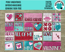 Load image into Gallery viewer, MINI Valentines Interchangeable Leaning Sign File SVG, Heart, Love, Cupid Tiered Tray Glowforge, LuckyHeartDesignsCo