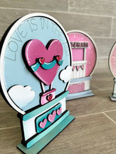 Load image into Gallery viewer, Valentines Snow Globe Interchangeable File SVG, Glowforge, Kissing Booth, Cupcake, Hot Air Balloon, Tiered Tray LuckyHeartDesignsCo