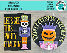 Load image into Gallery viewer, Halloween NUTCRACKER Door Hanger File SVG, Pumpkin, Trick or Treat Glowforge Sign, LuckyHeartDesigns