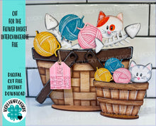 Load image into Gallery viewer, Cat For The Flower Basket Interchangeable (Original and TINY) File SVG, Cats Tiered Tray, Kitten, Yarn, Glowforge, LuckyHeartDesignsCo
