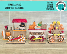 Load image into Gallery viewer, Thanksgiving Standing Train File, Glowforge, Pumpkin, Turkey, Pilgrim, Tiered Tray, LuckyHeartDesignsCo