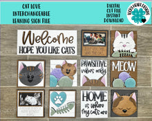 Load image into Gallery viewer, Cat Love Interchangeable Leaning Sign File SVG, Tiered Tray Glowforge, LuckyHeartDesignsCo