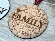 Load image into Gallery viewer, Family Word Art Christmas Ornament File SVG, Glowforge, Wedding Gift Tag, Keychain Tag , LuckyHeartDesignsCo